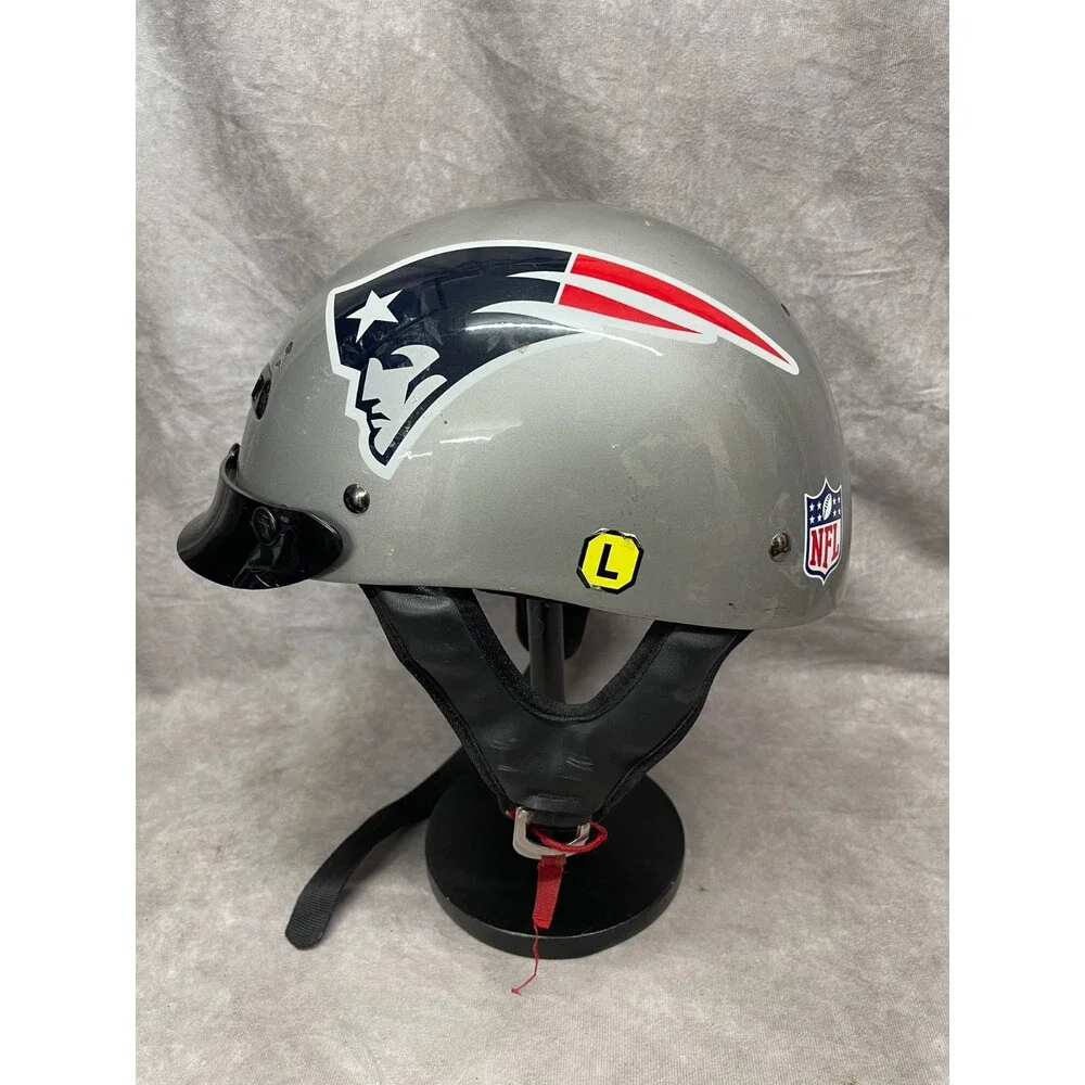 NEW ENGLAND PATRIOTS MOTORCYCLE HELMET SILVER DOT NFL ADULT HALF SHELL